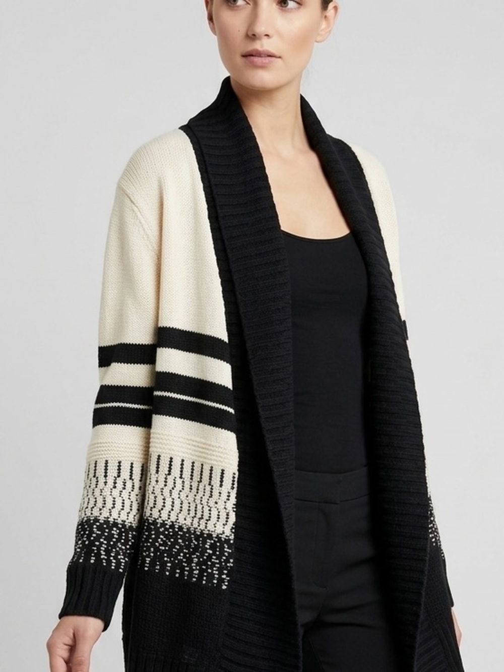 Line Knitwear Black & Cream Striped Open Front Cardigan